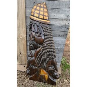 Vintage Handcrafted Wood Rasta Man Silhouette Wall Décor Jamaican 3 Profile Face
